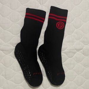 Pure Barre Black Grip Socks with Red Stripes